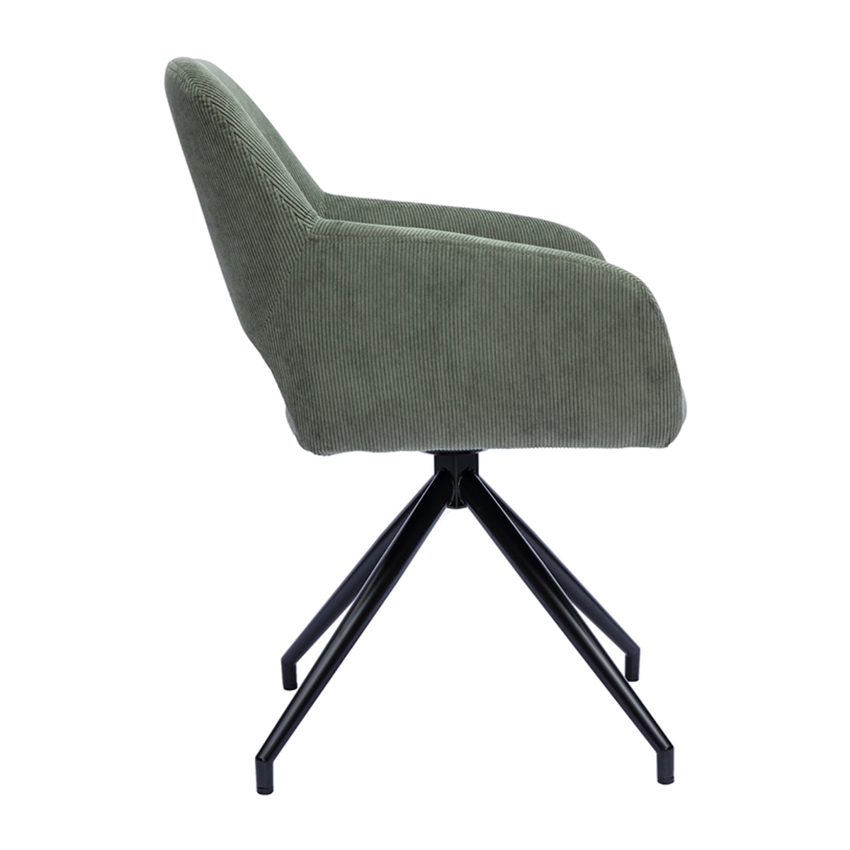 Chaise pivotante 360° en tissu velours côtelé vert kaki et métal noir LAURETTE