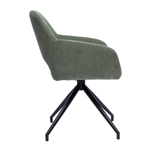 Chaise pivotante 360° en tissu velours côtelé vert kaki et métal noir LAURETTE