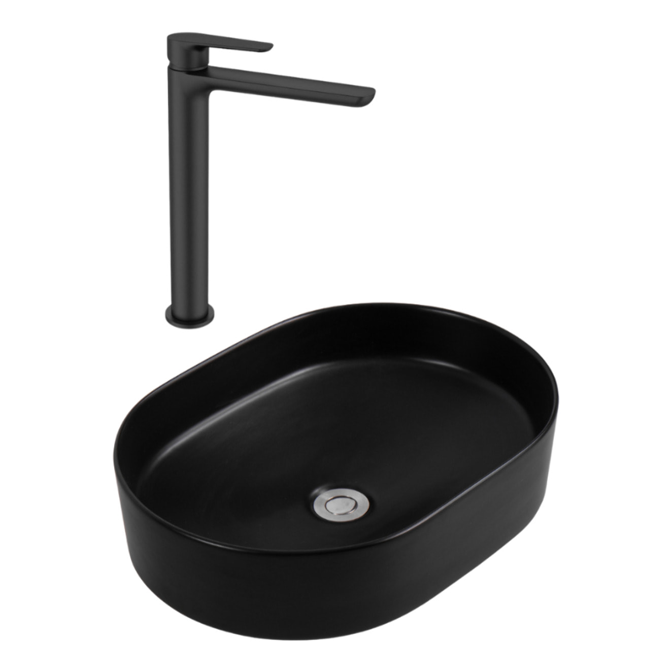 PixL 50x36,5x12 cm vasque à poser + Swiss Aqua Technologies Mood mitigeur lavabo XL + Ceramia PixL bonde (CEPX50BKMSAT285C)