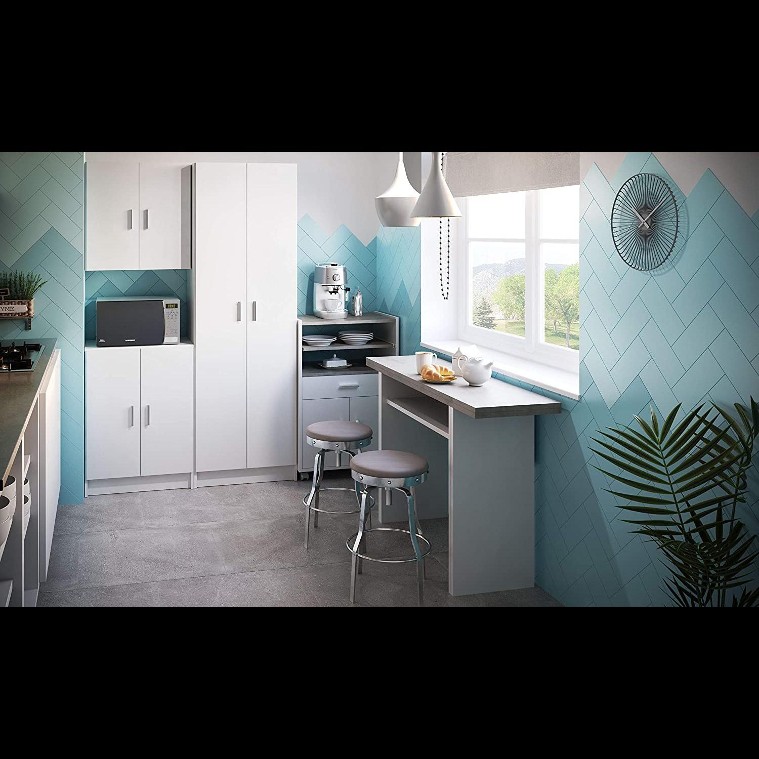 Armadio Armadietto Multiuso A Colonna 2 Ante Battenti E 4 Ripiani Salvaspazio Cantina Camera Garage Ripostiglio Dispensa Cucina 58.5x180x38 Cm Bianco