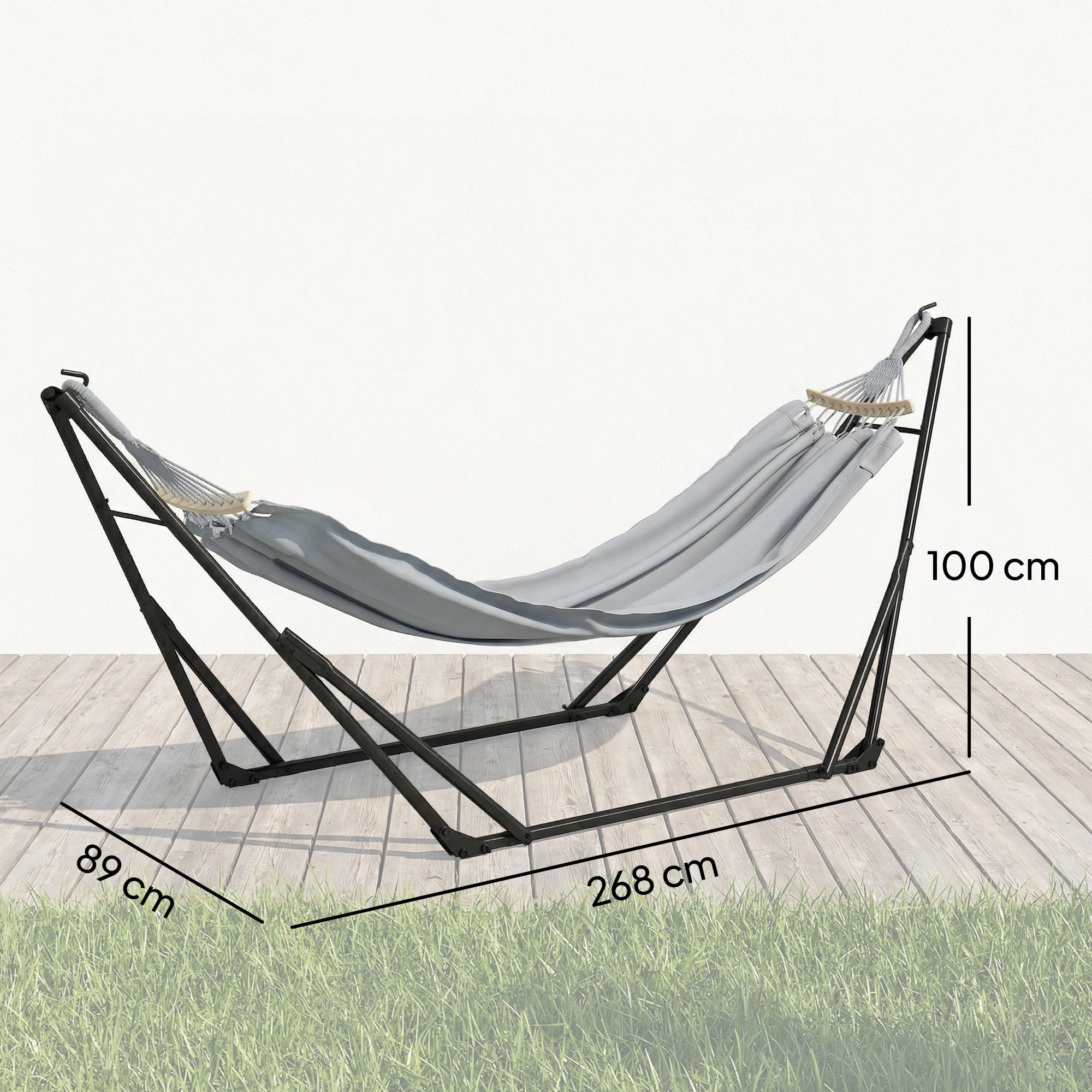 Hamac pliable complet - support acier, toile hamac coton - support 2 en 1 hamac chaise suspendue - noir gris