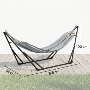 Hamac pliable complet - support acier, toile hamac coton - support 2 en 1 hamac chaise suspendue - noir gris