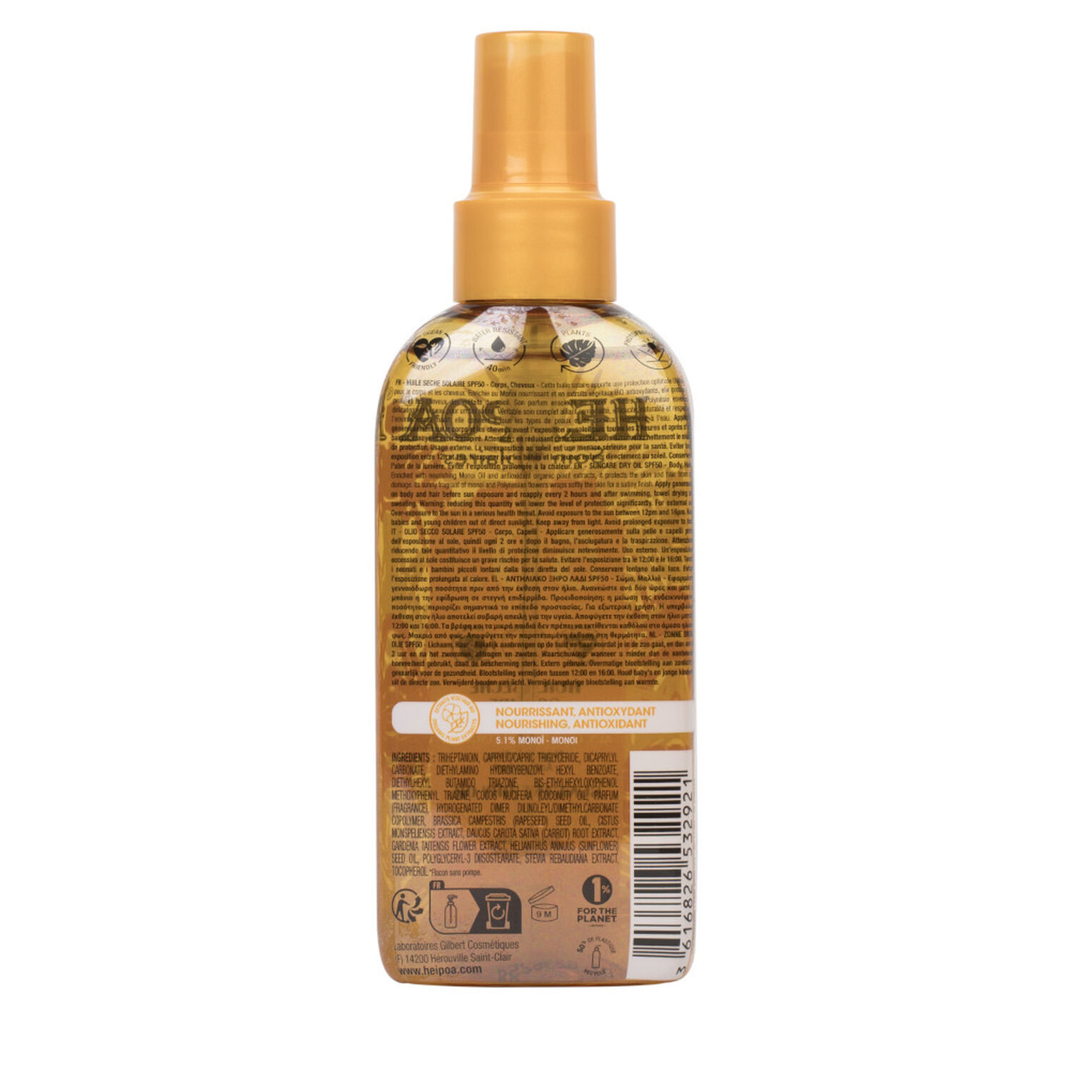 Huile Sèche Solaire SPF50 - Au Monoï et aux Extraits Végétaux Bio 150 ml