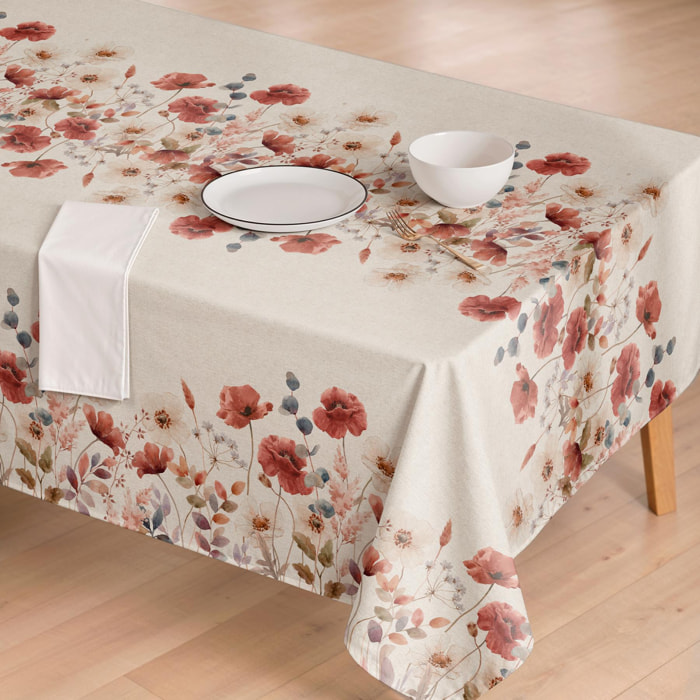 Mantel estampado antimanchas AMAPOLA NATURAL