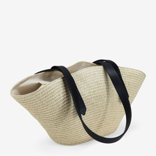 Bolso capazo beige en rafia con charm de flor