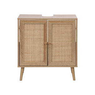 Meuble sous lavabo décor bois et cannage Bohème 65 x 40 x 70 cm naturel