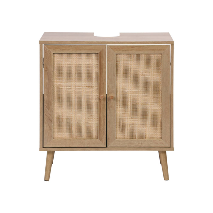 Meuble sous lavabo décor bois et cannage Bohème 65 x 40 x 70 cm naturel