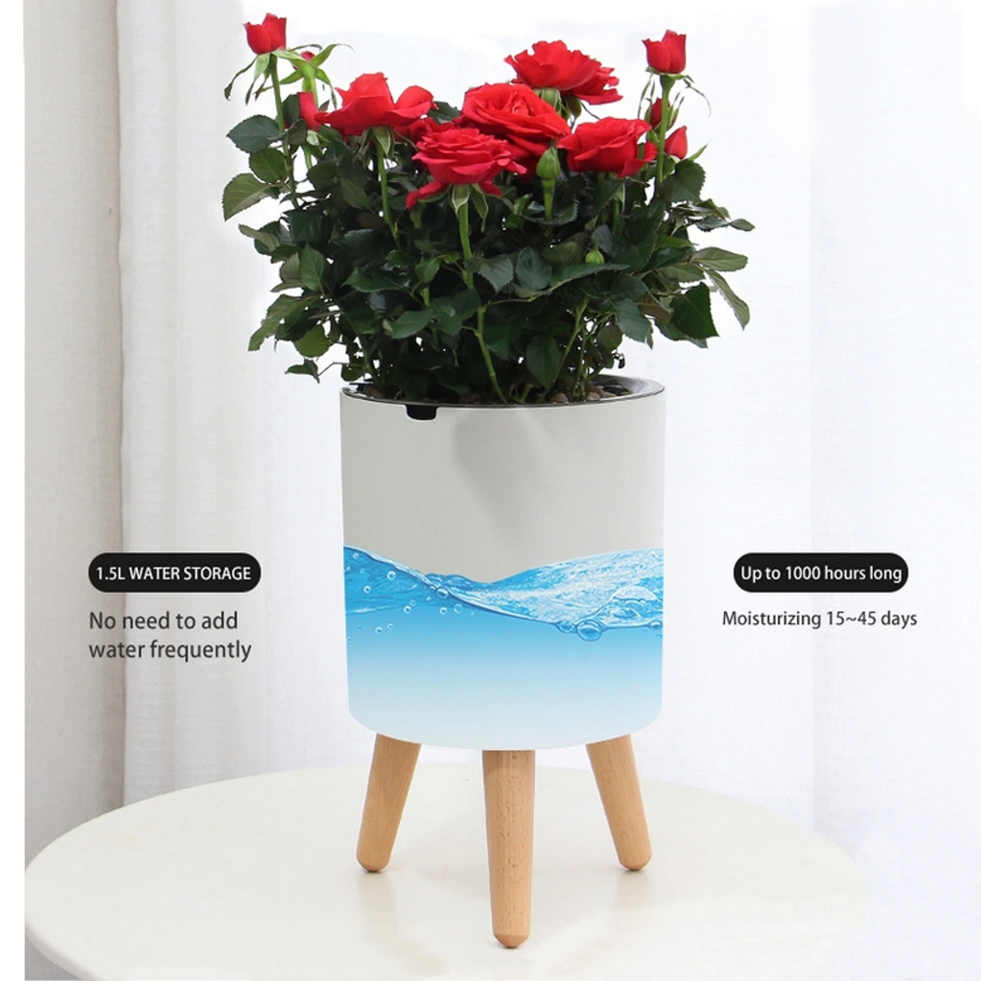 Pot de fleurs à réserve d’eau Tomasucci CALLA, en bois, blanc, 19 × 19 × 33 cm