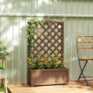 Jardinière avec treillis - bac à fleurs - jardinière sur pied - dim. 70L x 28l x 117H cm - fond à lattes - bois verni