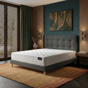 Ensemble matelas ressorts ensachés ARTÉMIS 2, accueil mémoire de forme, H26 cm, sommier et tête de lit gris foncé
