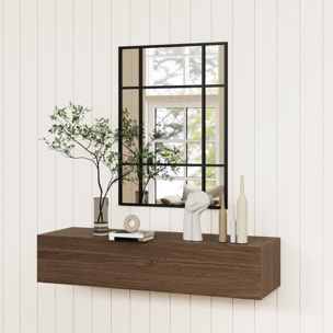 Miroir mural verrière rectangulaire - installation horizontal ou vertical - 4 crochets - 70 x 50 cm - métal noir