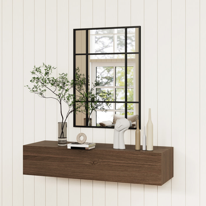 Miroir mural verrière rectangulaire - installation horizontal ou vertical - 4 crochets - 70 x 50 cm - métal noir