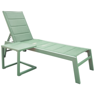 Set bain de soleil et table d'appoint BARBADOS en textilène vert sauge - aluminium vert sauge