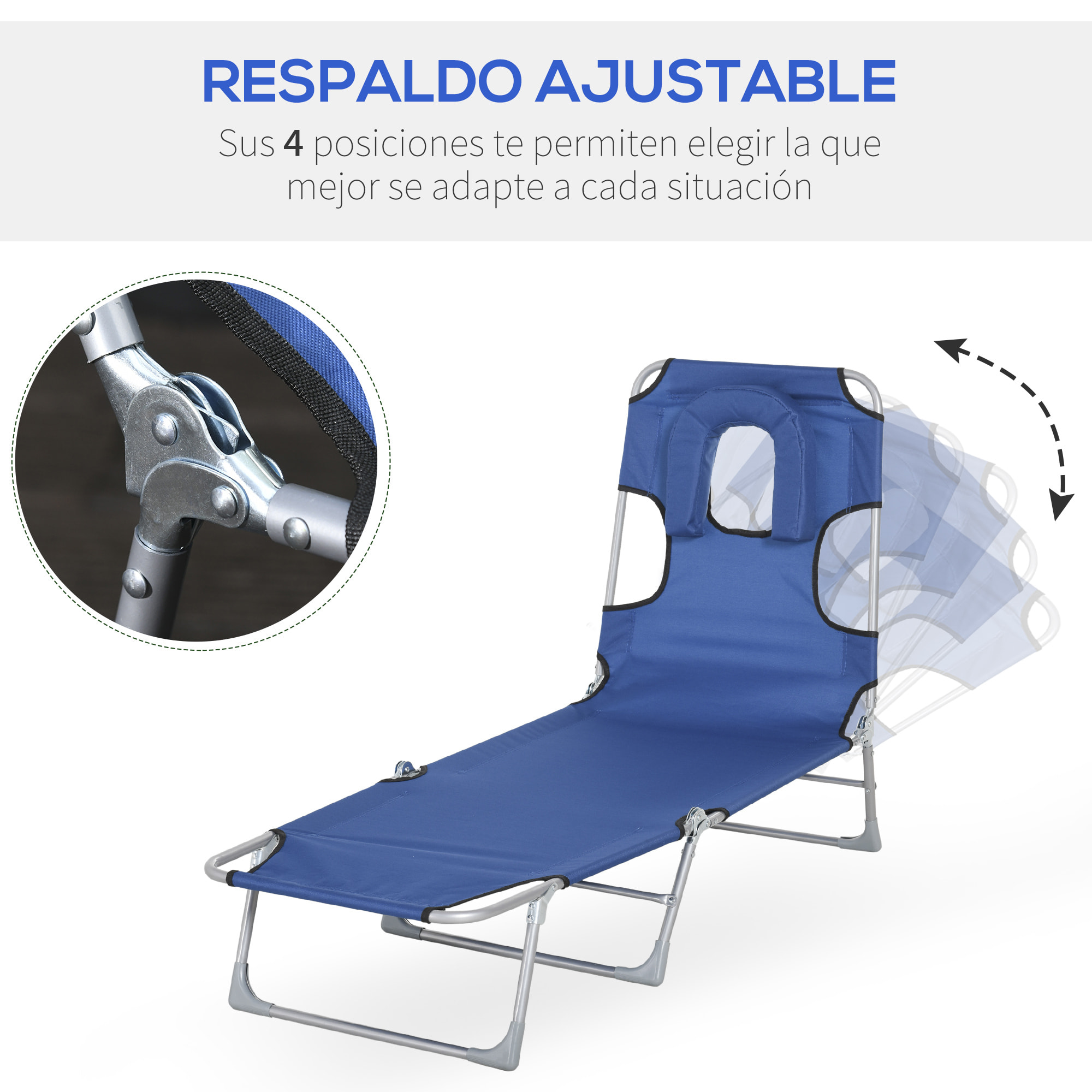 Tumbona Reclinable con Orificio de Lectura Reposacabezas Ajustable en 5 Niveles