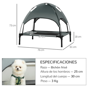 Cama Elevada para Mascotas Portátil con Toldo Extraíble Exterior 76x61x76 cm