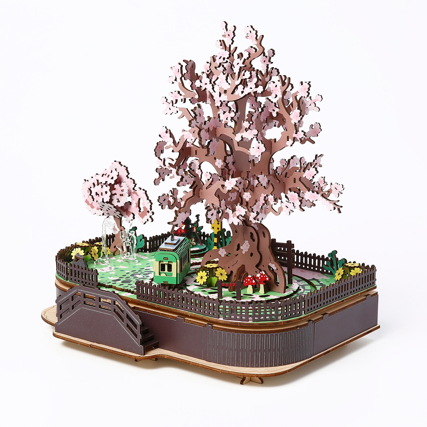 Modello in Legno 3D, con movimento meccanico design ciliegio in fiore con luce e musica. 446 pezzi.