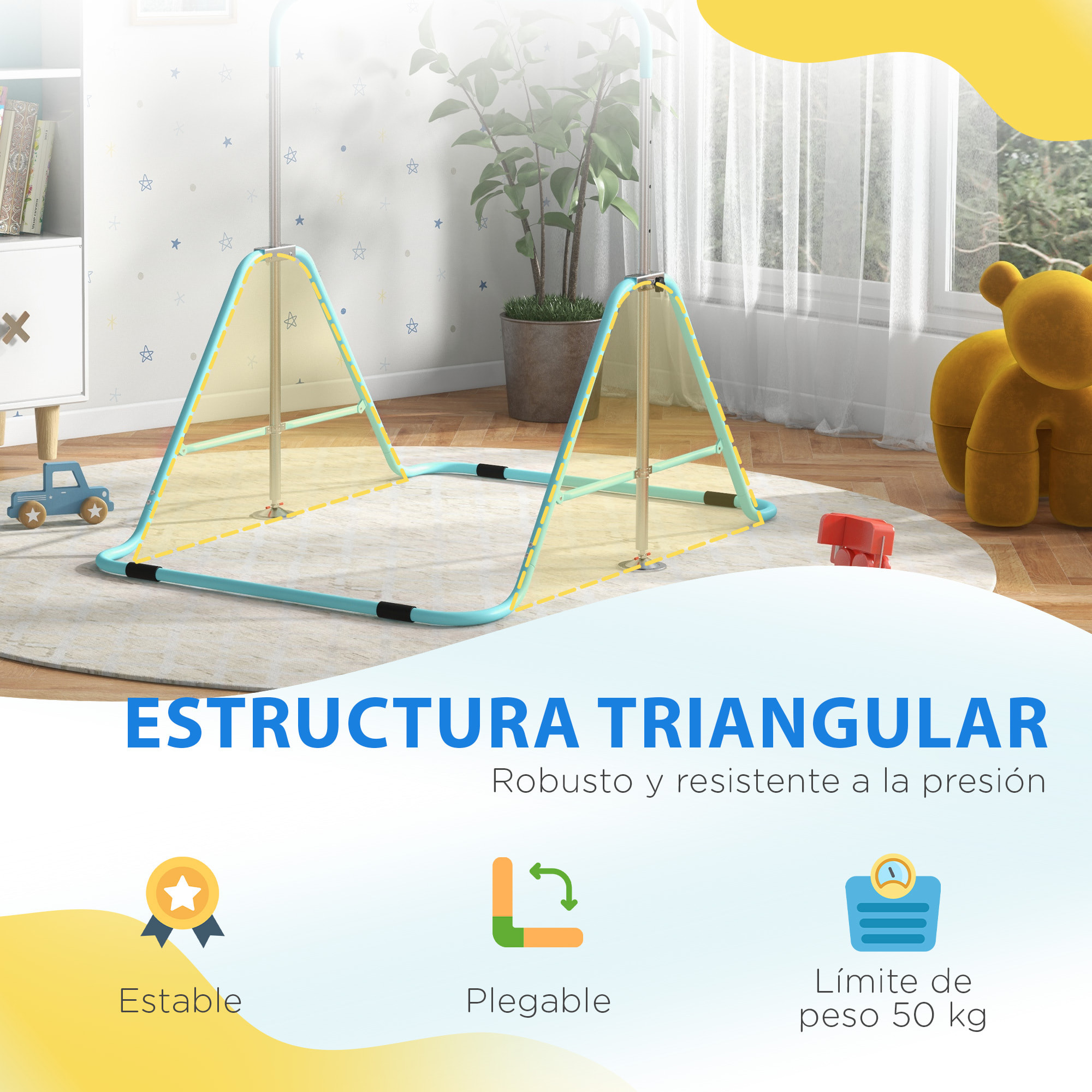 Barra de Gimnasia Artística, Barra Horizontal Plegable, Altura Ajustable, Equipo de Gimnasia para Entrenamiento en Casa, para Niños y Niñas, Azul Celeste
