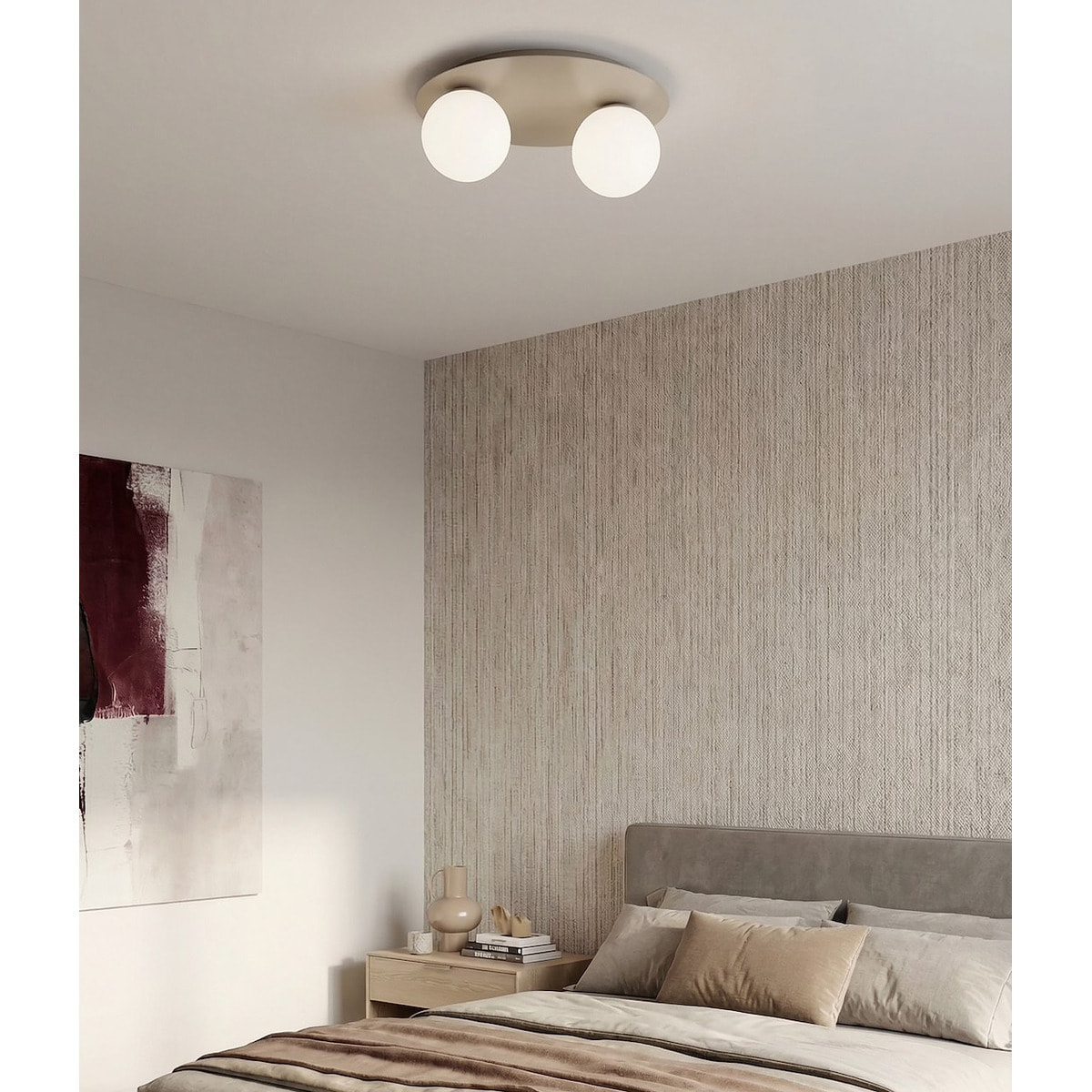 Lampada a sospensione Solar in acciaio beige e vetro opalino