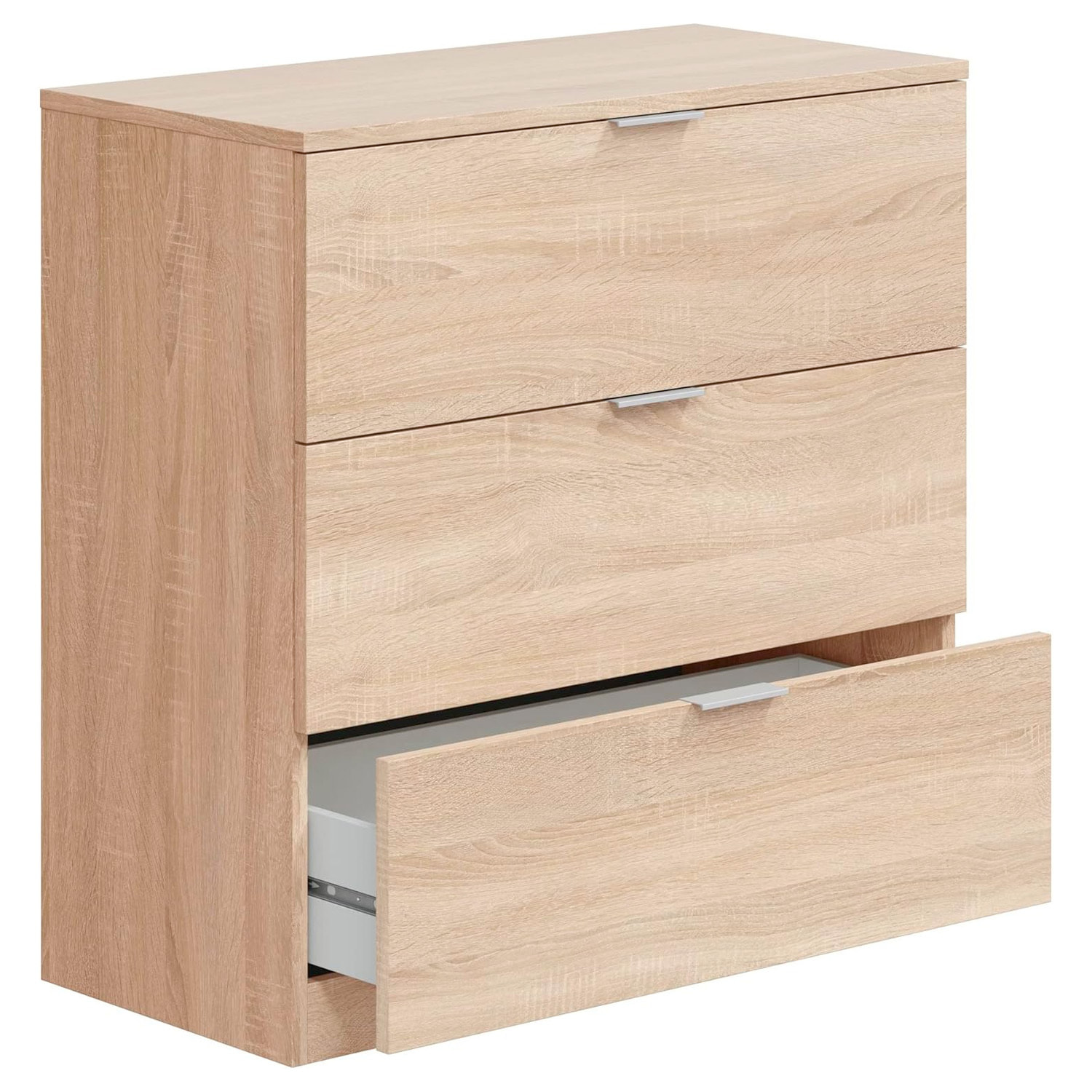 Cassettiera 3 Cassetti Comodino Senza Piedi Comò Mobile Camera Letto Salvaspazio Antigraffio Design Minimal Moderno Lavanderia 77x38x80 Cm Rovere