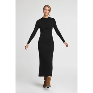 Vestito lungo nero con collo perkins con logo Polo Club