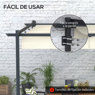 Pérgola de Pared 3x3 m Cenador de Jardín con Techo Retráctil de Poliéster y Marco de Acero para Celebraciones Fiestas Bodas Crema y Gris Oscuro