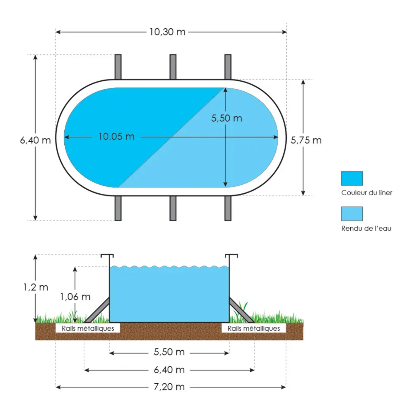 Piscine hors sol acier ovale 10,05 x 5,50 x 1,20 m aspect bois CANYON