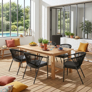 Fauteuil de jardin empilable acier et cordes (lot de 4) LIORA