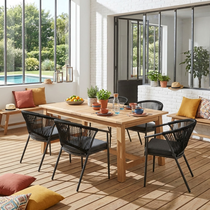 Fauteuil de jardin empilable acier et cordes (lot de 4) LIORA