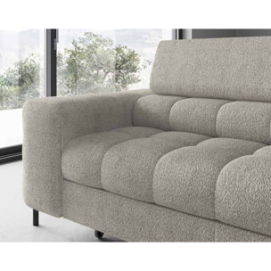 Elisa - canapé d'angle droit 5 places convertible avec coffre et têtières réglables en tissu bouclette - Taupe