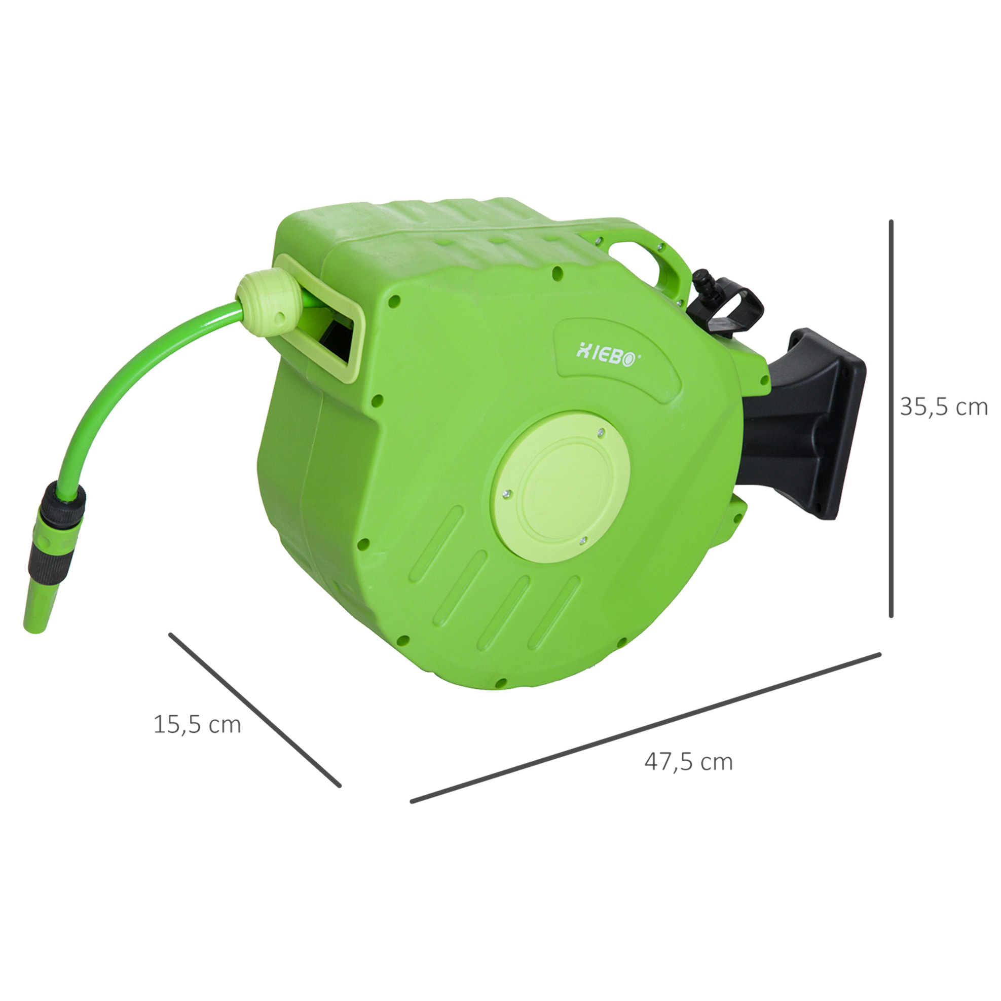 Dévidoir mural enrouleur automatique pivotant 180° tuyau 20 + 2 m avec lance arrosage support mural intégré vert