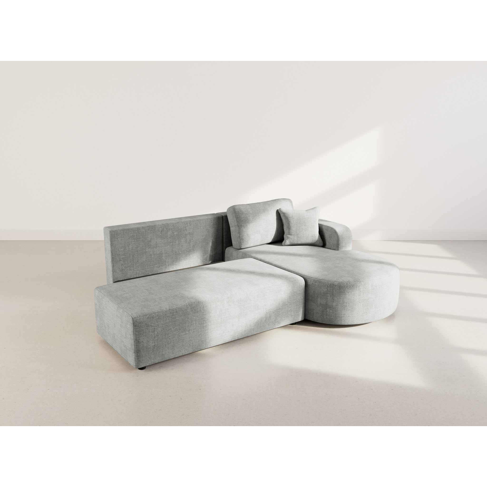 Miro - Canapé d'angle droit 4 places convertible avec coffre en velours texturé - Gris