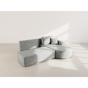 Miro - Canapé d'angle droit 4 places convertible avec coffre en velours texturé - Gris