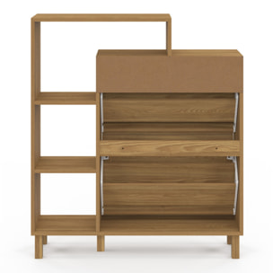 Meuble chaussures Erin 2 portes cannage avec étagères - 12 paires