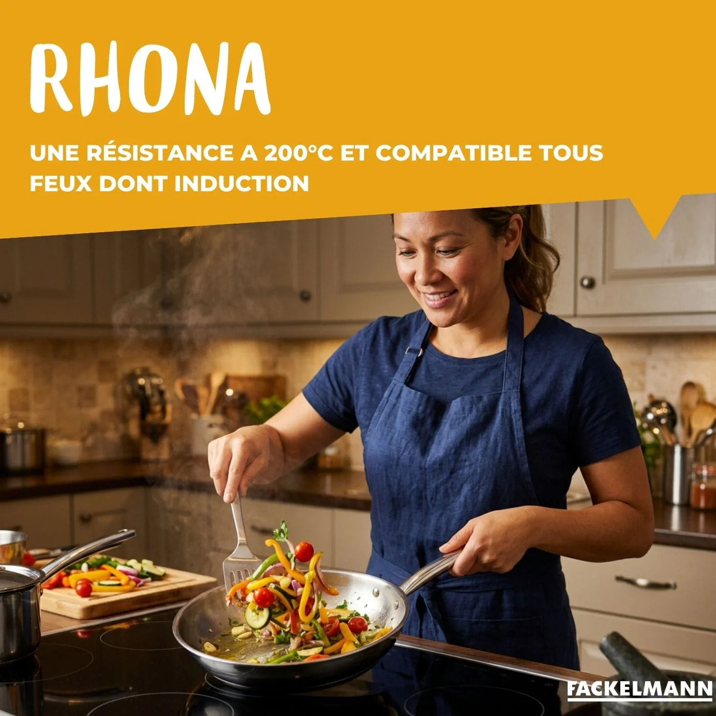 Poêle à frire inox 24 cm et couvercle de cuisson en verre Fackelmann Rhona