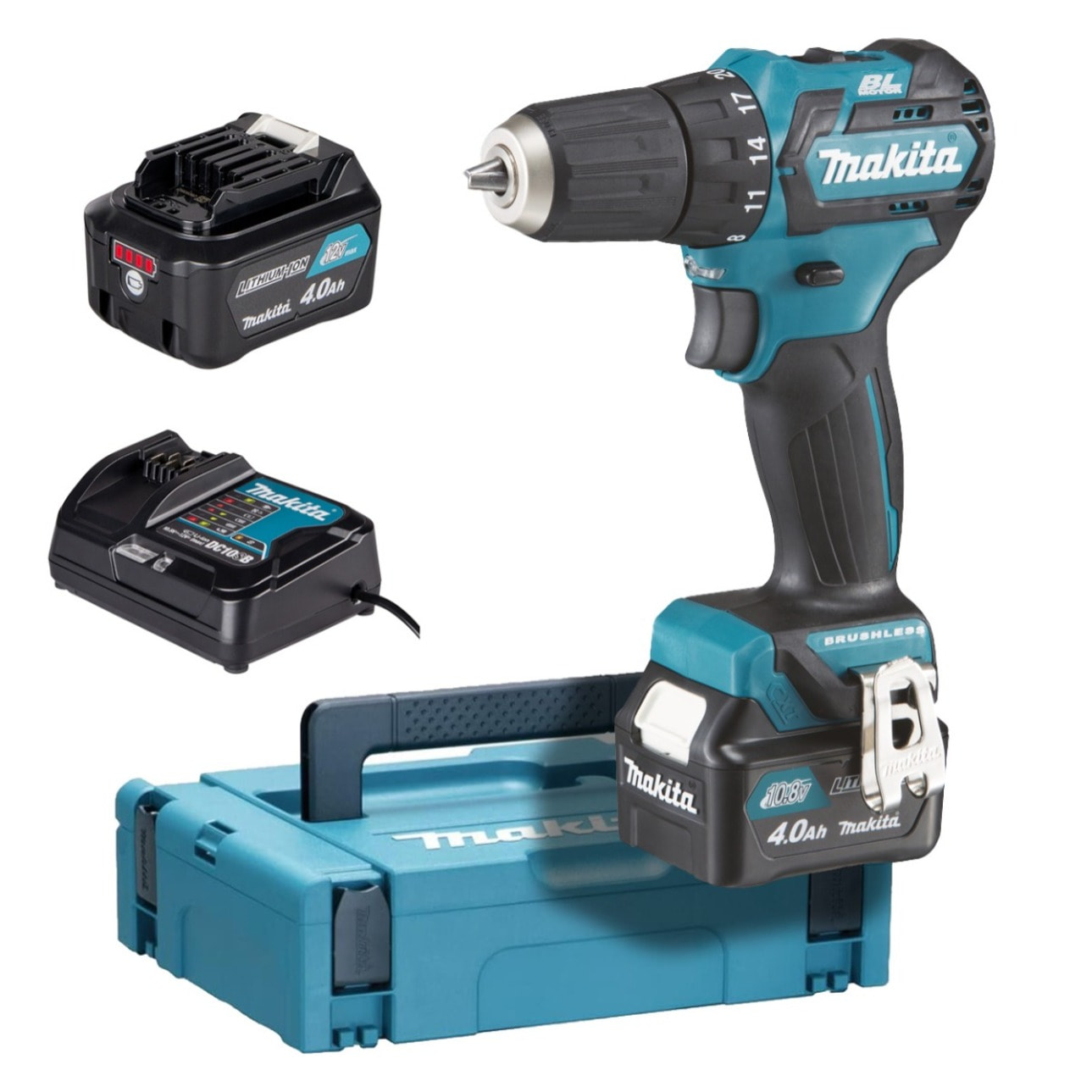 Perceuse visseuse 12 V CXT Li-Ion - MAKITA - avec 2 batteries 10.8V 4.0Ah - chargeur - MakPac - DF332DSMJ