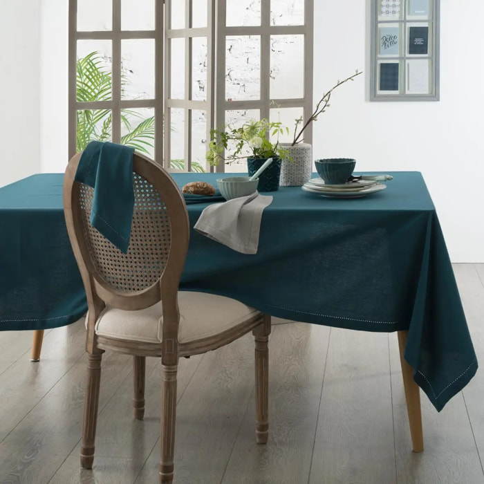 Nappe "Jane" - coton chambray - bleu canard 140x240 cm