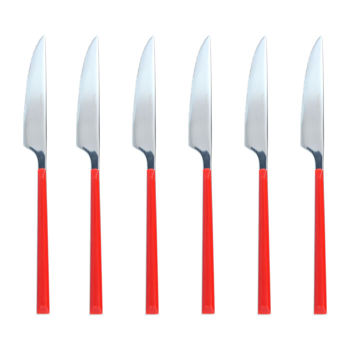 Lot de 6 couteaux rouges en acier inoxydable  COLORAMA