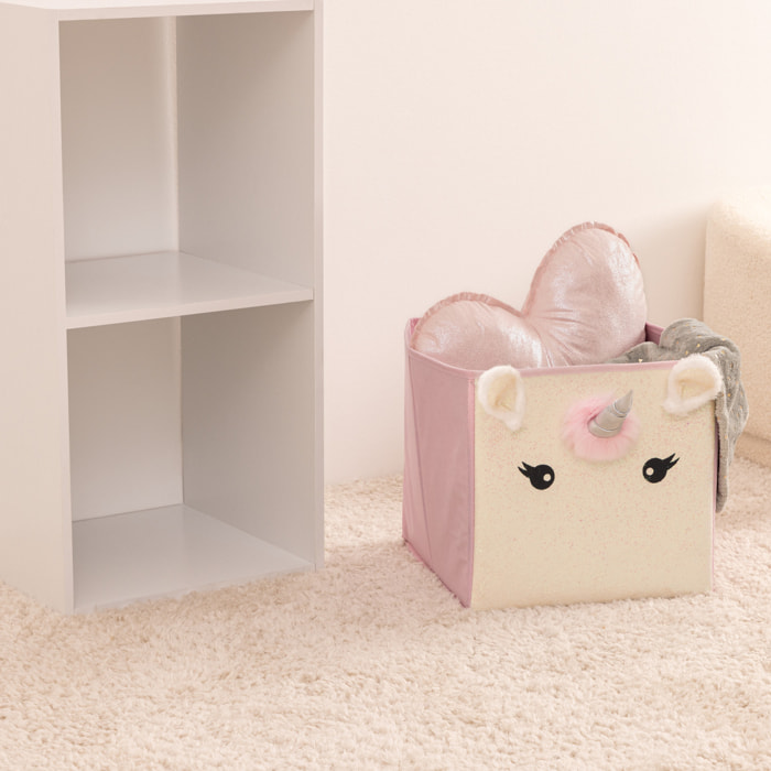 Bac de rangement licorne rose 29x29cm