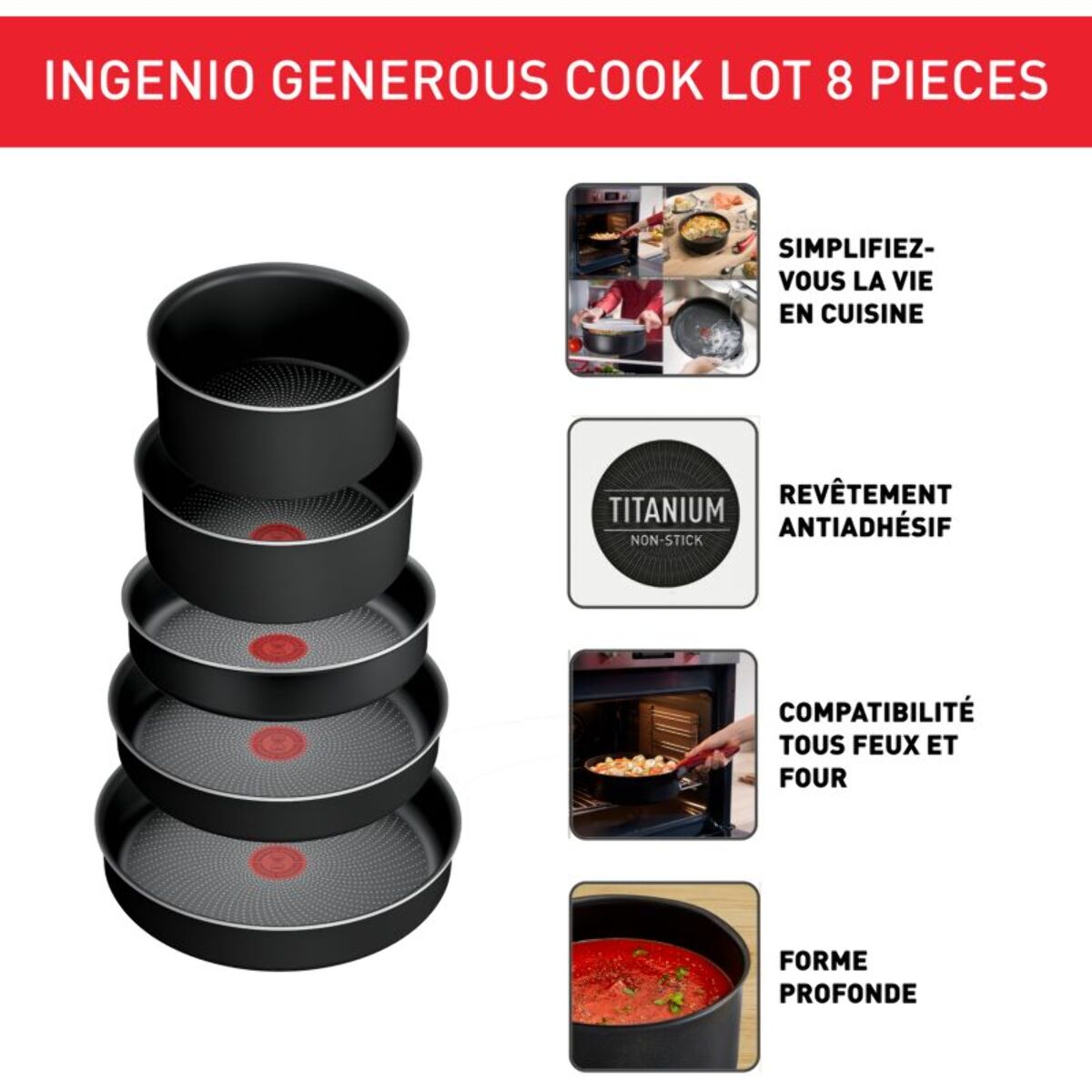 Batterie de cuisine TEFAL Ingenio Generous Cook 8pcs