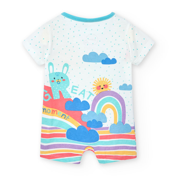 Pelele corto recién nacido, algodón estampado, blanco