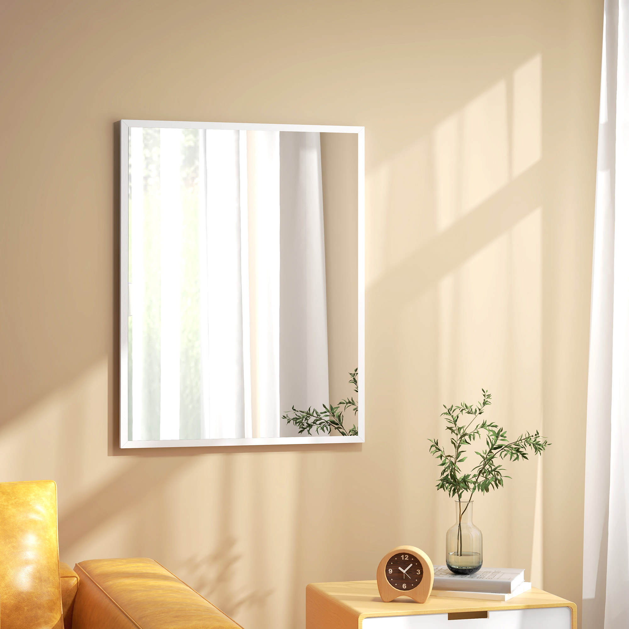 Espejo Rectangular Espejo de Baño Espejo de Pared Decorativo para Salón Entrada Pasillo Horizontal o Vertical Blanco