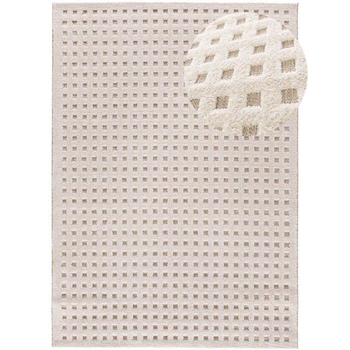 DIENA Alfombra con efecto damero y relieve en color blanco, varias medidas disponibles.