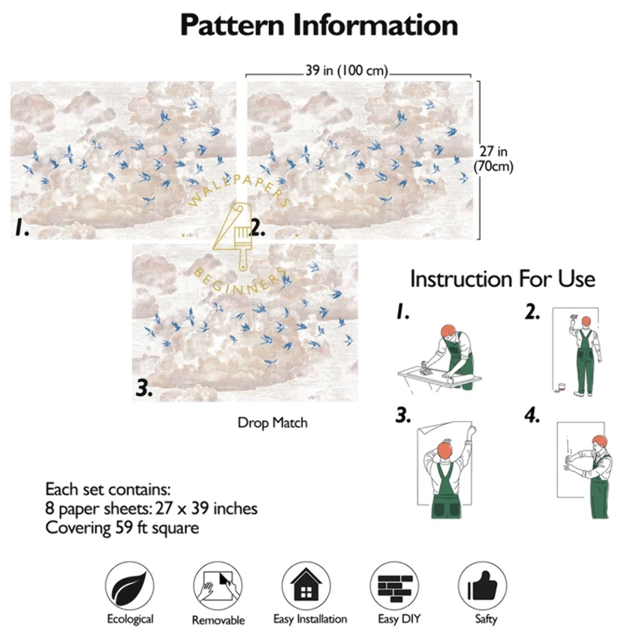 Carta da parati Nuvole al Tramonto con Rondini
