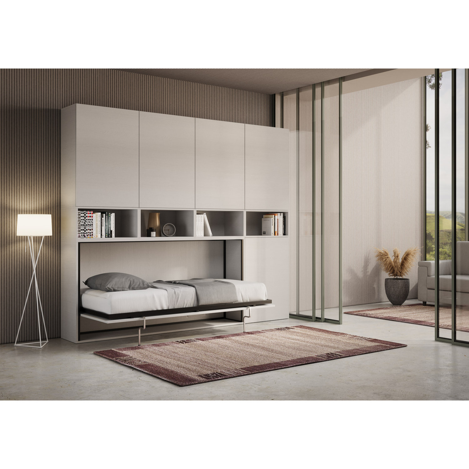 Armoire lit escamotable horizontal 1 couchage 85 Kando composition C Frêne Blanc