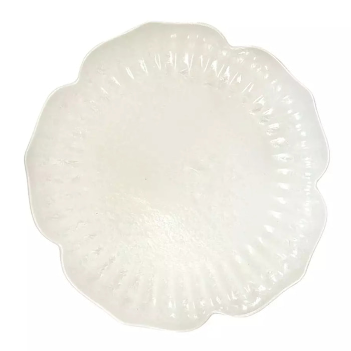 Lot de 6 ASSIETTE PLATE EN PORCELAINE BLANCHE FLORALE 25.5CM