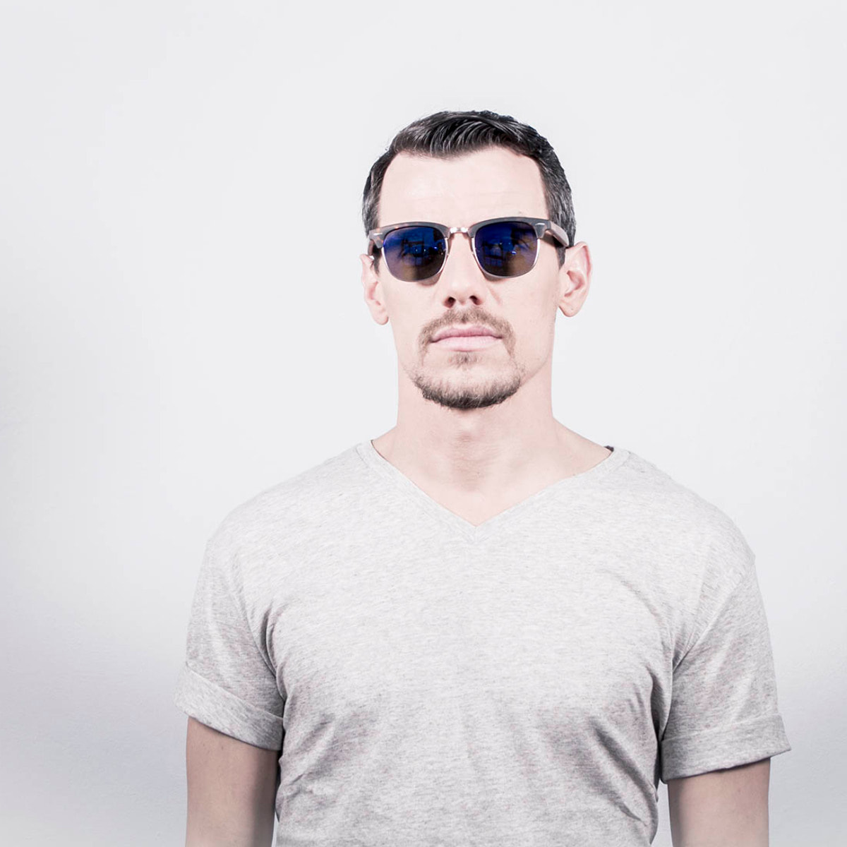 Gafas de sol PALO ALTO EPOKE - Mate negro / Revo azul y patilla marrón bambú