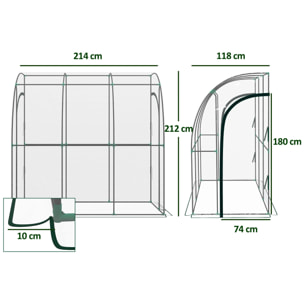 Serre de jardin adossée serre adossée dim. 2,14L x 1,18l x 2,12H m 2 portes zippées enroulables acier PVC transparent