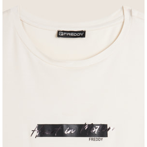 T-shirt donna in jersey viscosa con inserto animalier