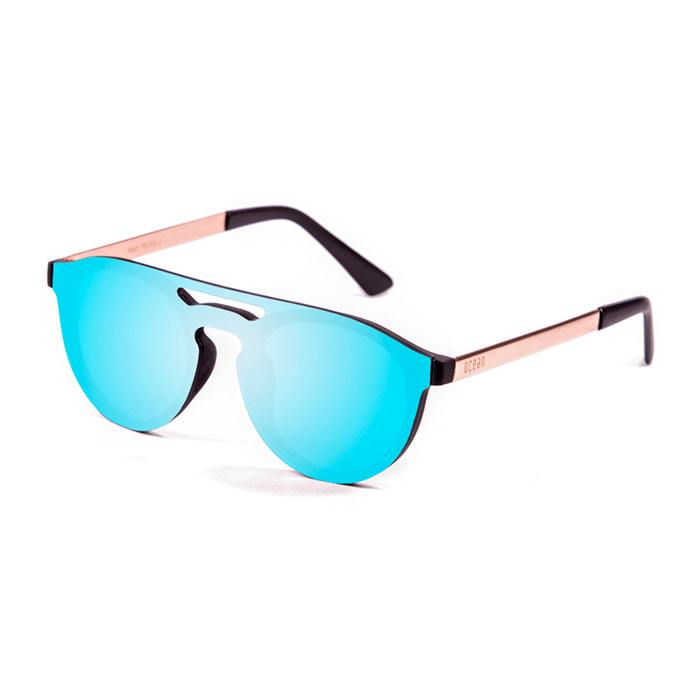 Gafas de sol OCEAN SAN MARINO - Negro mate con patillas de metal dorado y / Plana revo azul cielo