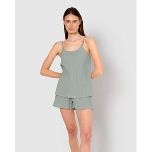 Pijama corto muselina tirante verde azulado